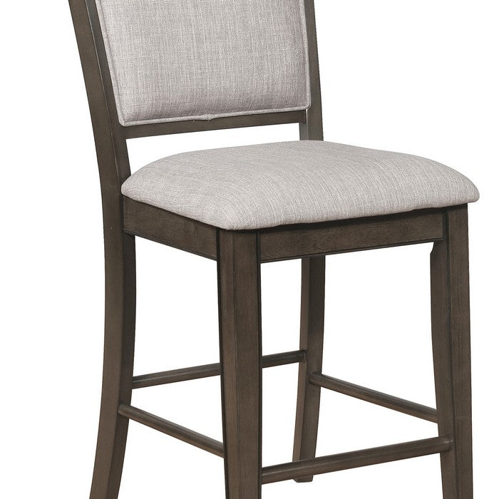 Fabric Upholstered Wooden Counter Chair, Set of 2, Brown and Gray - BM215218