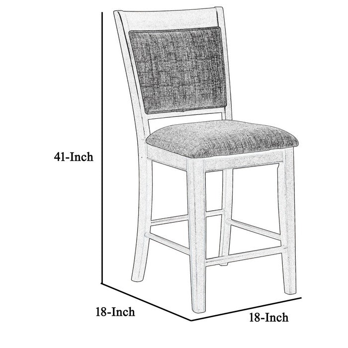 Fabric Upholstered Wooden Counter Chair, Set of 2, Brown and Gray - BM215218