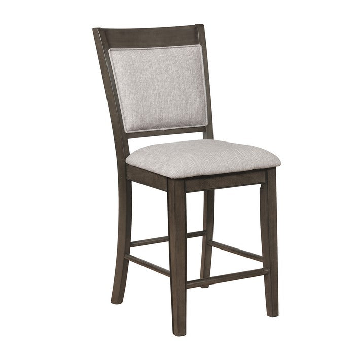 Fabric Upholstered Wooden Counter Chair, Set of 2, Brown and Gray - BM215218