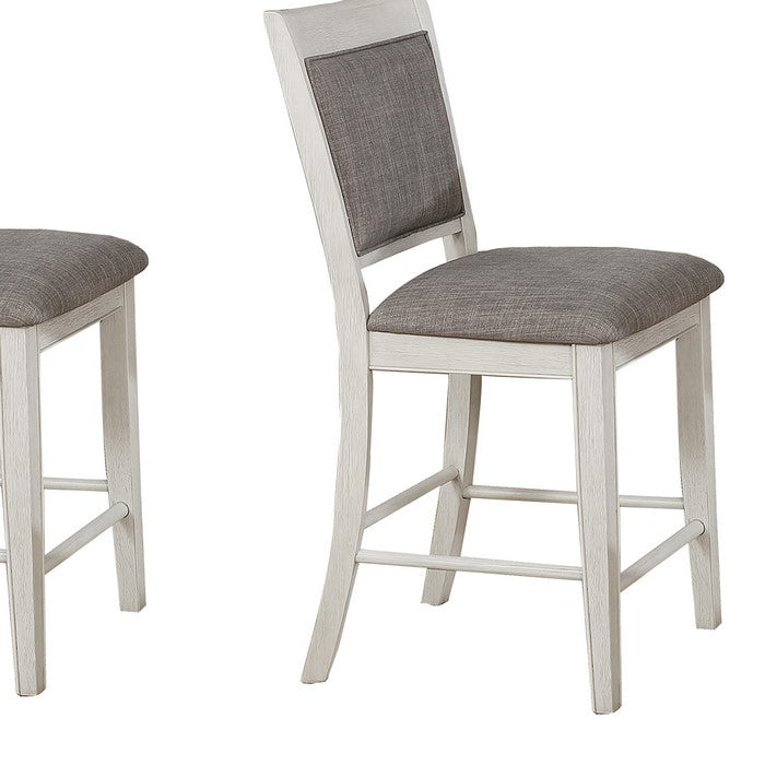 Fabric Upholstered Wooden Counter Chair, Set of 2, White and Gray - BM215219