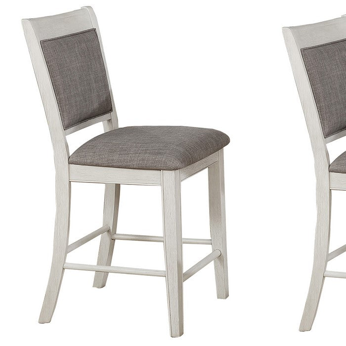 Fabric Upholstered Wooden Counter Chair, Set of 2, White and Gray - BM215219