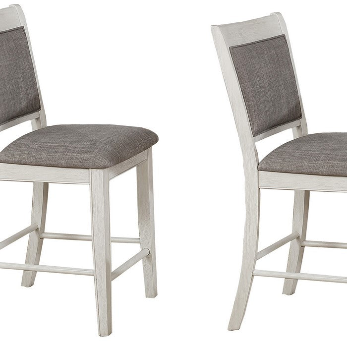 Fabric Upholstered Wooden Counter Chair, Set of 2, White and Gray - BM215219
