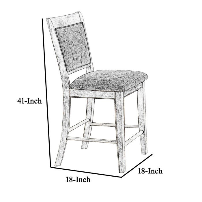 Fabric Upholstered Wooden Counter Chair, Set of 2, White and Gray - BM215219
