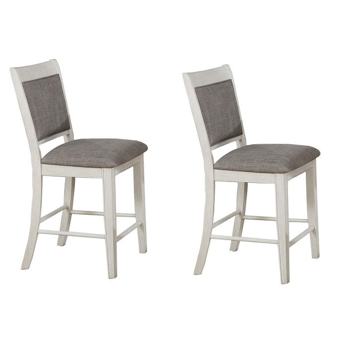 Fabric Upholstered Wooden Counter Chair, Set of 2, White and Gray - BM215219