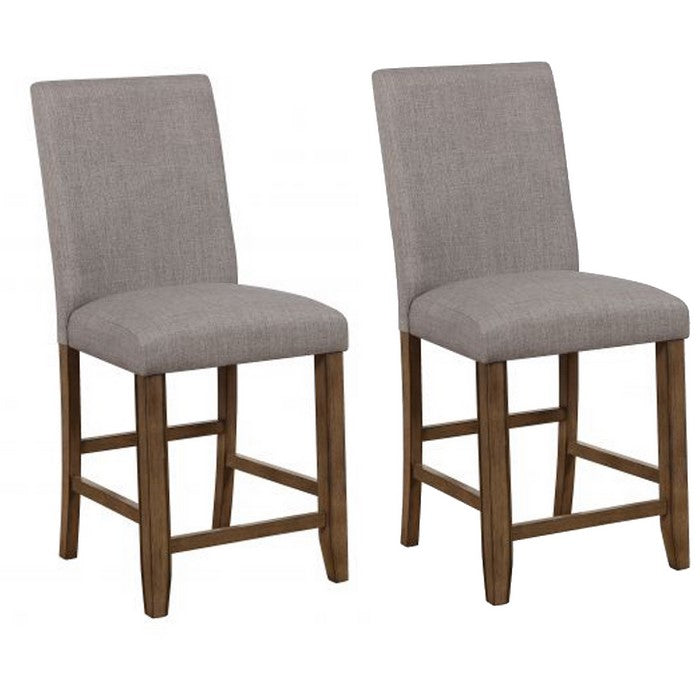 Nailhead Trim Fabric Upholstered Counter Chair, Set of 2, Gray and Brown - BM215220
