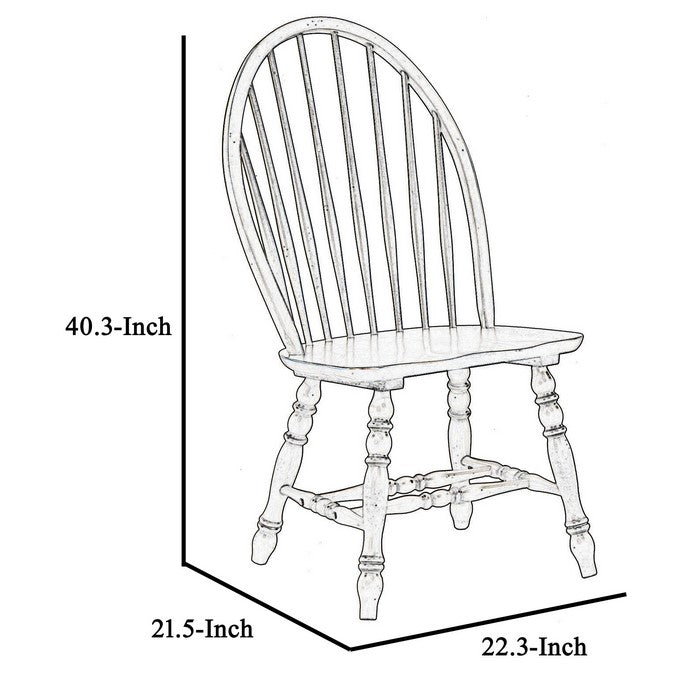 Windsor Back Wooden Side Chair with Turned Legs, Set of 2, Gray and Brown - BM215221
