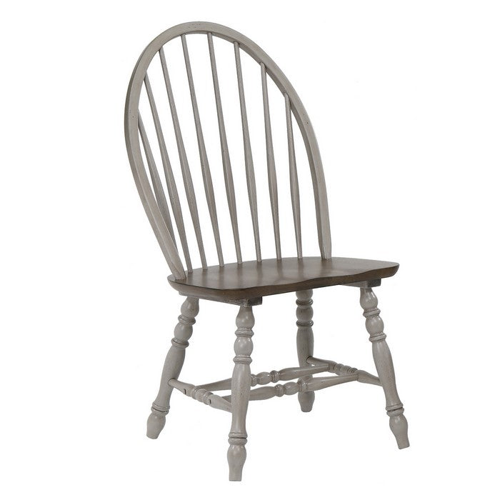 Windsor Back Wooden Side Chair with Turned Legs, Set of 2, Gray and Brown - BM215221