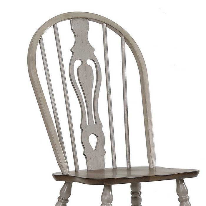 Fiddle Windsor Back Chair with Angled Turned Legs, Set of 2, Gray and Brown - BM215222