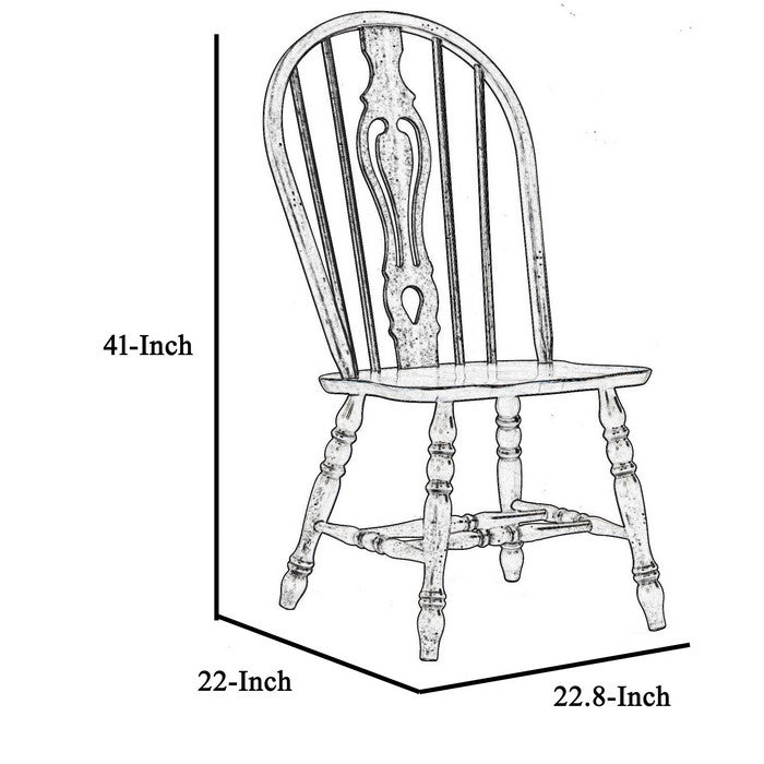 Fiddle Windsor Back Chair with Angled Turned Legs, Set of 2, Gray and Brown - BM215222