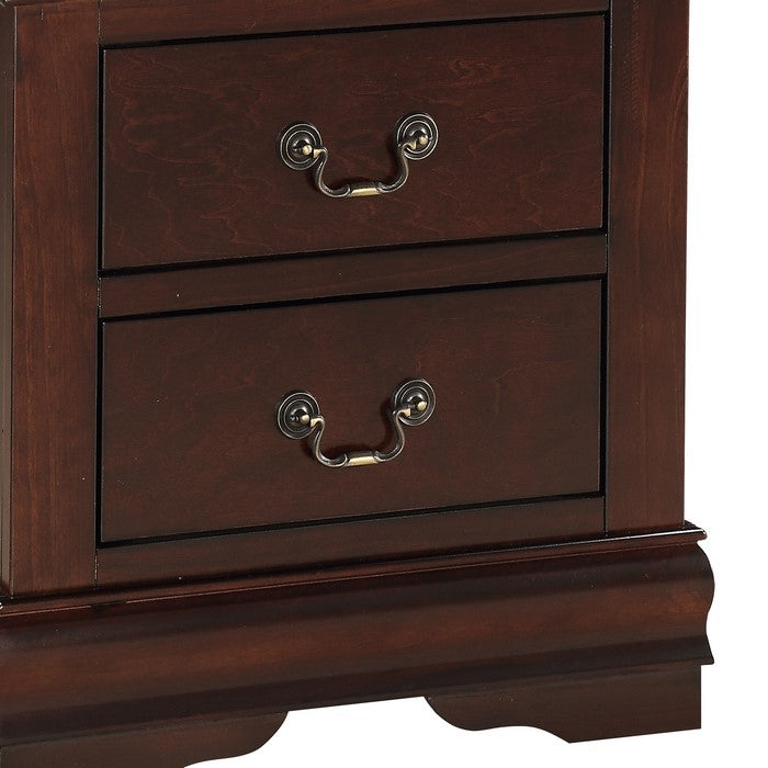 2 Drawers Wooden Frame Nightstand with Antique Metal Pulls, Cherry Brown - BM215223