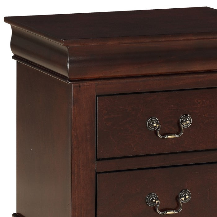2 Drawers Wooden Frame Nightstand with Antique Metal Pulls, Cherry Brown - BM215223