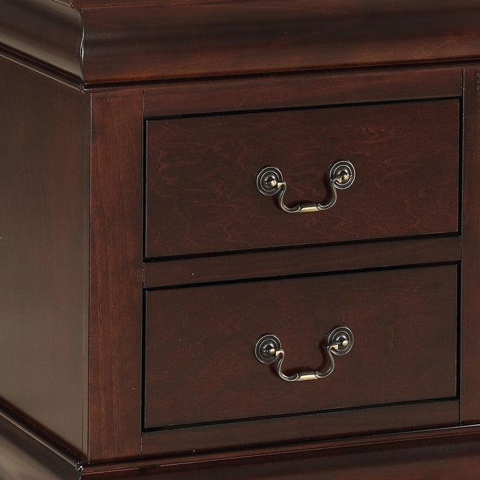2 Drawers Wooden Frame Nightstand with Antique Metal Pulls, Cherry Brown - BM215223