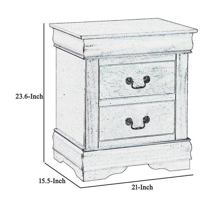 2 Drawers Wooden Frame Nightstand with Antique Metal Pulls, Cherry Brown - BM215223