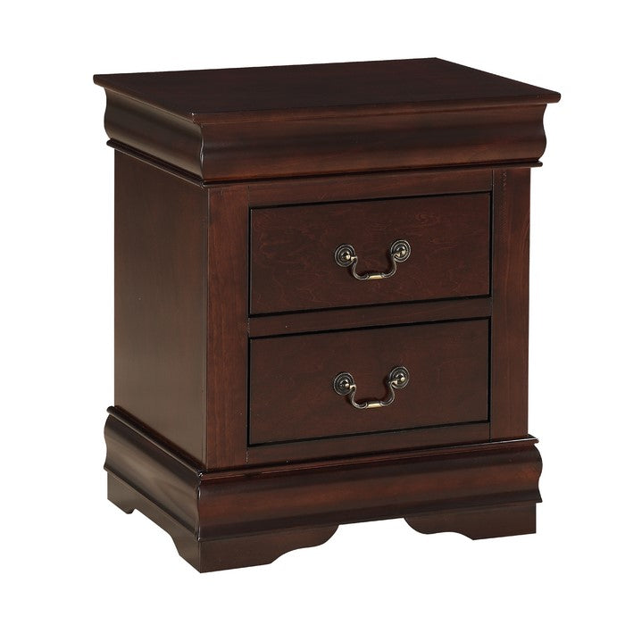 2 Drawers Wooden Frame Nightstand with Antique Metal Pulls, Cherry Brown - BM215223