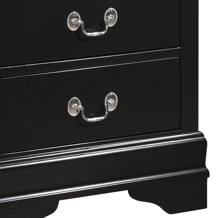 2 Drawers Wooden Frame Nightstand with Antique Metal Pulls, Black - BM215224