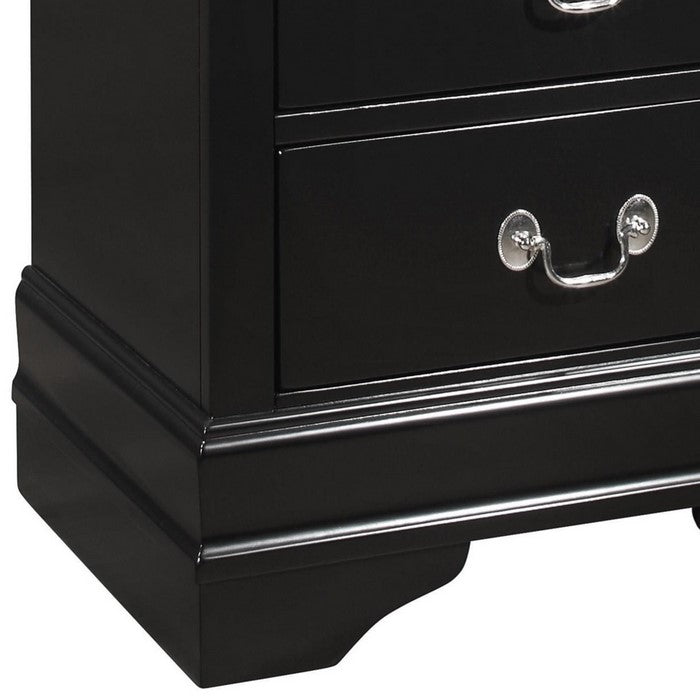 2 Drawers Wooden Frame Nightstand with Antique Metal Pulls, Black - BM215224