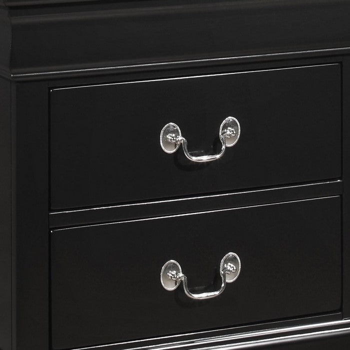 2 Drawers Wooden Frame Nightstand with Antique Metal Pulls, Black - BM215224