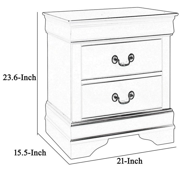 2 Drawers Wooden Frame Nightstand with Antique Metal Pulls, Black - BM215224