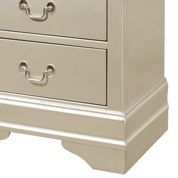 2 Drawers Wooden Frame Nightstand with Antique Metal Pulls, Champagne Silver - BM215225