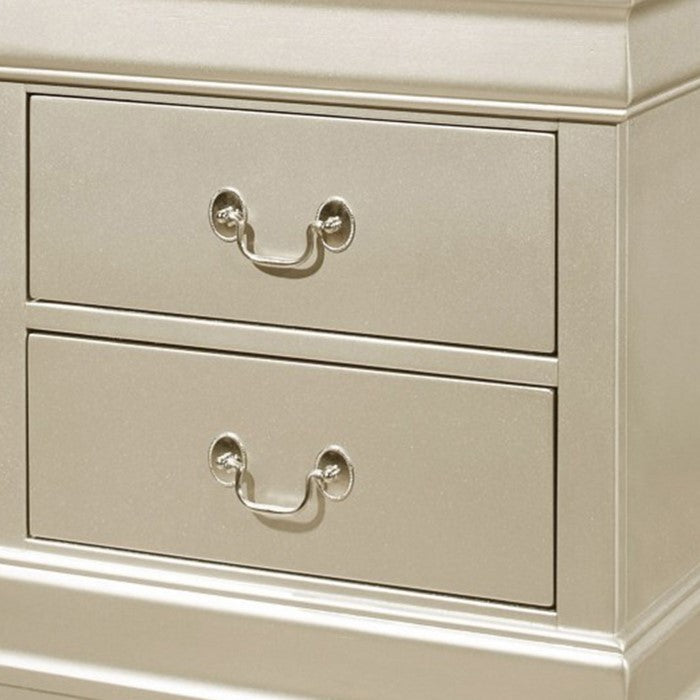 2 Drawers Wooden Frame Nightstand with Antique Metal Pulls, Champagne Silver - BM215225