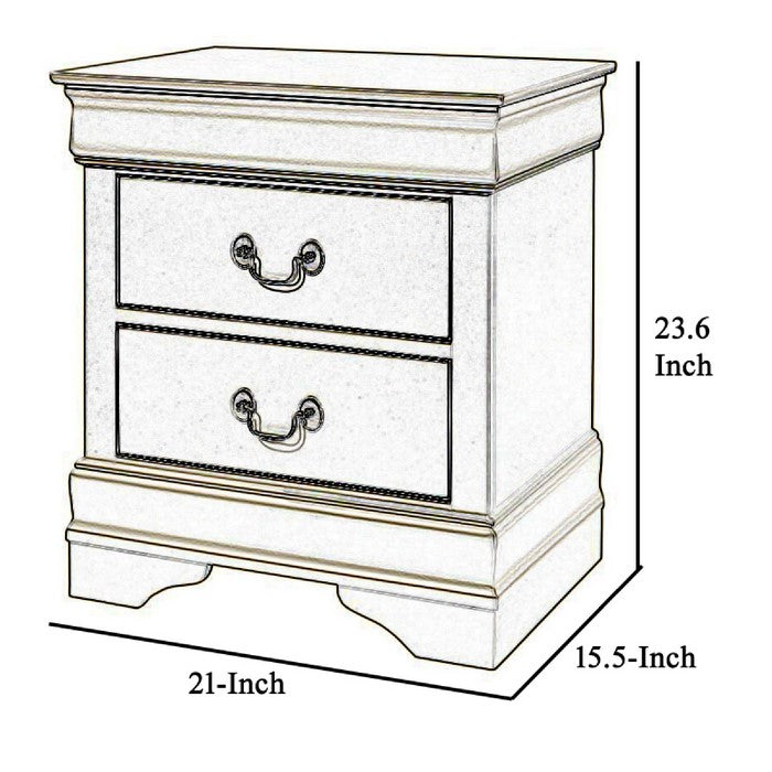 2 Drawers Wooden Frame Nightstand with Antique Metal Pulls, Champagne Silver - BM215225