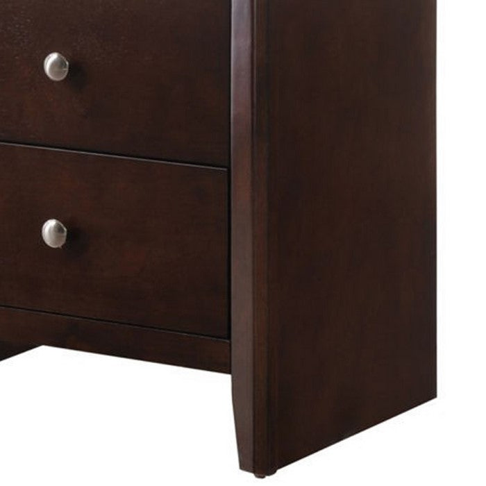 Grained Wooden Nightstand with 2 Drawers and Sled Base, Cherry Brown - BM215227