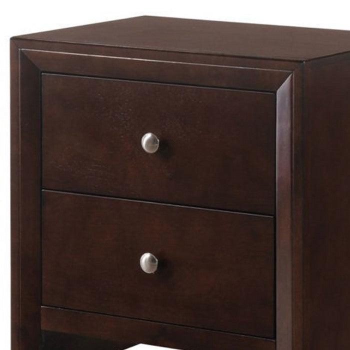 Grained Wooden Nightstand with 2 Drawers and Sled Base, Cherry Brown - BM215227