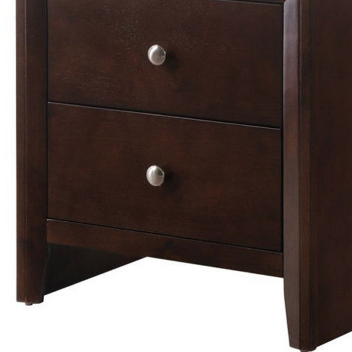 Grained Wooden Nightstand with 2 Drawers and Sled Base, Cherry Brown - BM215227