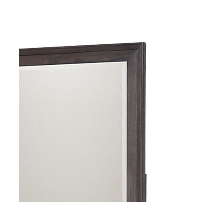Molded Wooden Frame Dresser Top Mirror with Beveled Edges, Brown and Silver