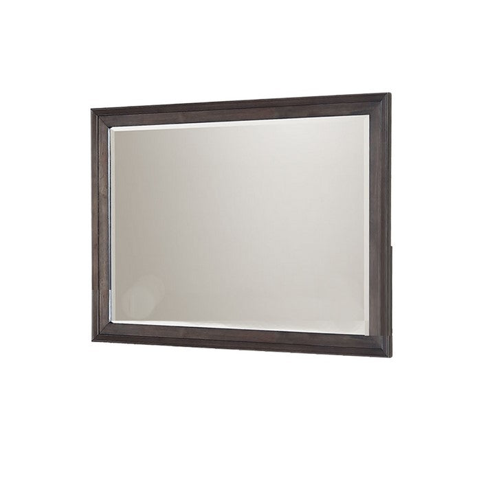 Molded Wooden Frame Dresser Top Mirror with Beveled Edges, Brown and Silver