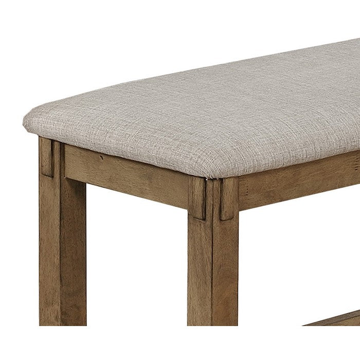 Fabric Upholstered Wooden Frame Bench with Chamfered Legs, Gray and Brown