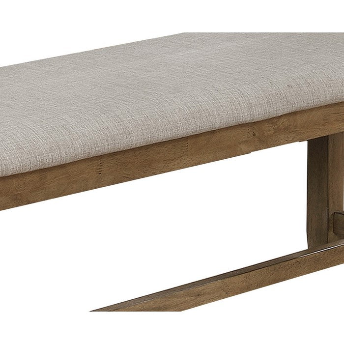 Fabric Upholstered Wooden Frame Bench with Chamfered Legs, Gray and Brown