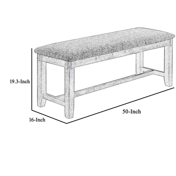 Fabric Upholstered Wooden Frame Bench with Chamfered Legs, Gray and Brown