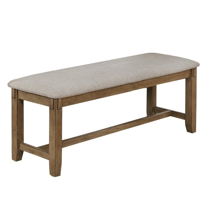 Fabric Upholstered Wooden Frame Bench with Chamfered Legs, Gray and Brown