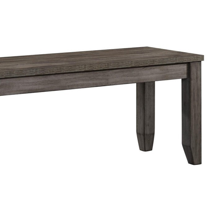 Wooden Frame Bench with Chamfered Legs and Grain Details, Gray
