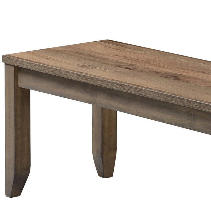 Wooden Frame Bench with Chamfered Legs and Grain Details, Brown