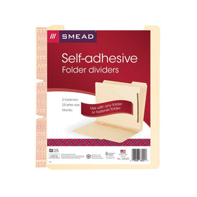 Smead 68025 Manila Self-Adhesive Folder Dividers w/2-Prong Fastener, 2-Sect, Letter (Pack of 25)
