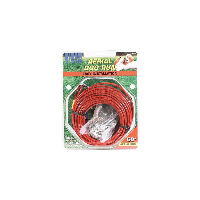 Titan Aerial Dog Run Dog Trolley Tie Out Cable System 50 feet