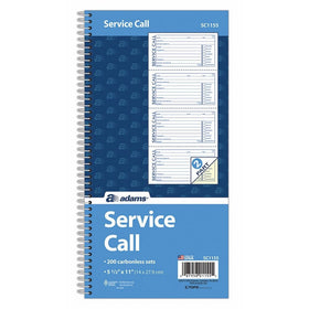 Adams Service Call Book, 5.25 x 11 Inch, Spiral Binding, 2-Part, Carbonless, 4 Messages per Page, 200 Sets, White and Canary (SC1155)
