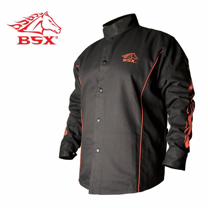 Bsx Bx9C Small Black W Red Flames Cotton Welding Jacket