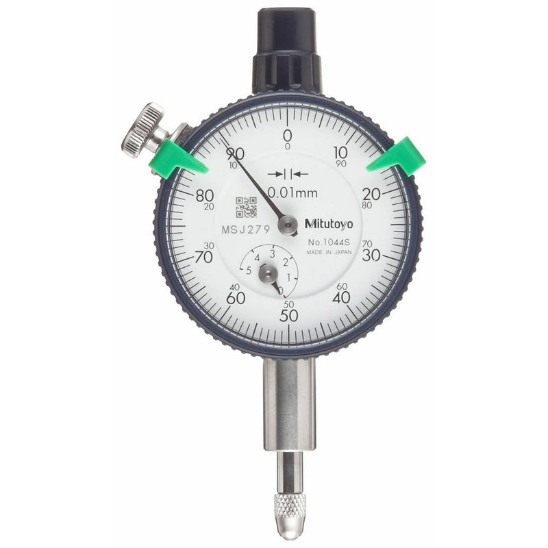 Mitutoyo 3058S-19 Dial Indicator, M2.5X0.45 Thread, 8mm Stem Dia, Lug Back, White Dial, 0-100 Reading, 78mm Dial Dia, 0-50mm Range, 0.01mm Graduation, -0.035mm Accuracy