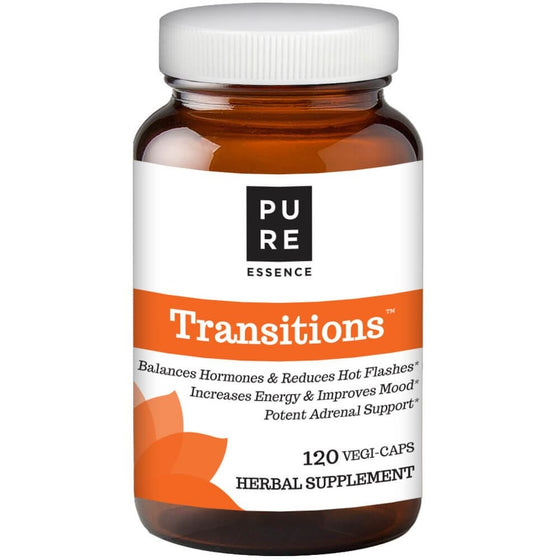 Transitions by Pure Essence Labs - Natural Menopause Relief Supplement - Promotes Hormone Balance, Reduces Hot Flashes, Mood Swings, Night Sweats - 120 Capsules