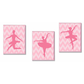 The Kids Room by Stupell Pink Ballerina Silhouettes On Pink Chevron 3-Pc. Rectangle Wall Plaque Set, 11 x 0.5 x 15, Proudly Made in USA