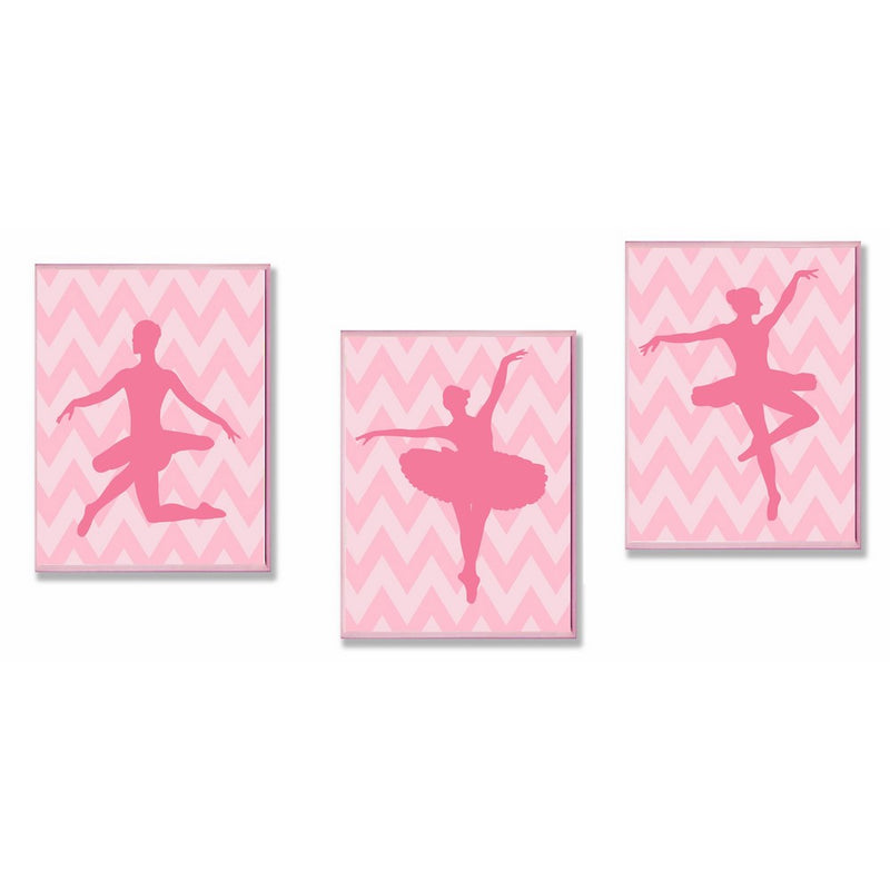 The Kids Room by Stupell Pink Ballerina Silhouettes On Pink Chevron 3-Pc. Rectangle Wall Plaque Set, 11 x 0.5 x 15, Proudly Made in USA