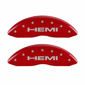 MGP Caliper Covers 55001SHEMRD 'Hemi' Engraved Caliper Cover with Red Powder Coat Finish and Silver Characters, (Set of 4)
