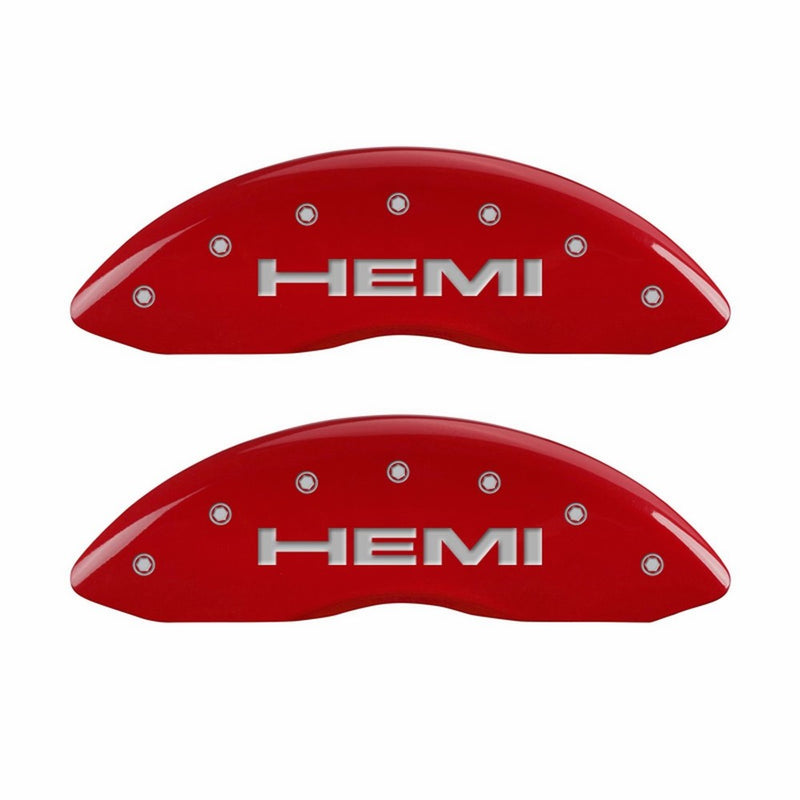 MGP Caliper Covers 55001SHEMRD 'Hemi' Engraved Caliper Cover with Red Powder Coat Finish and Silver Characters, (Set of 4)