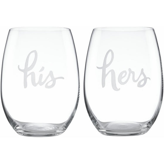 kate spade new york Two Of A Kind Stemless His and Hers Wine Glass Pair - Clear