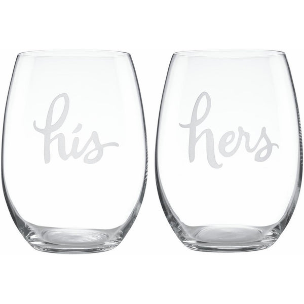 kate spade new york Two Of A Kind Stemless His and Hers Wine Glass Pair - Clear