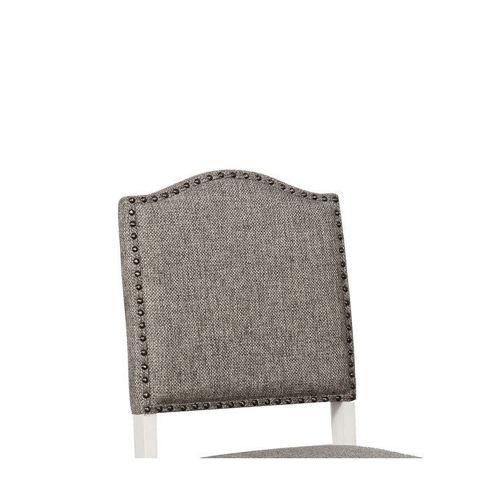 Nailhead Trim Fabric Upholstered Counter Chair, Set of 2, Gray and White