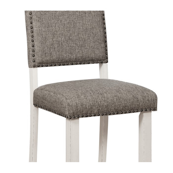 Nailhead Trim Fabric Upholstered Counter Chair, Set of 2, Gray and White